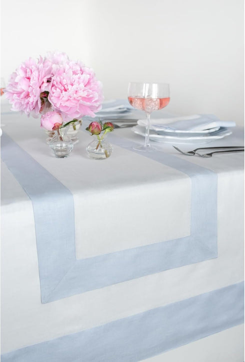60 Inches 100% 14 60 Inch Summer, Solino Home Linen Table Runner - Pure Linen Light Blue and White Table Runner x Ideal