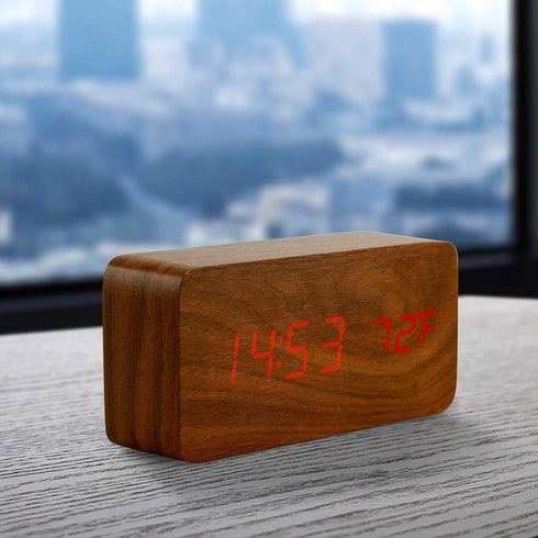 OCT17 Wooden Digital Alarm Clock, Multi-Function Smart Alarm Clock with USB Power Supply, Brown