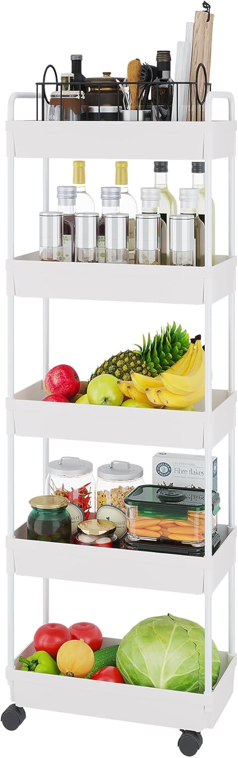 5 Buzowruil Rolling Storage Cart Tier Organizer Mobile Shelving Unit Storage Rolling Utility Cart with Wheels