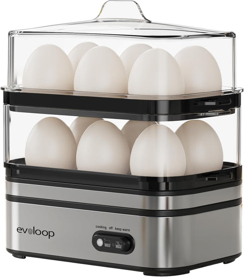 Evoloop Rapid Egg Cooker Electric 12 Eggs Capacity, Soft, Medium, Hard Boiled,