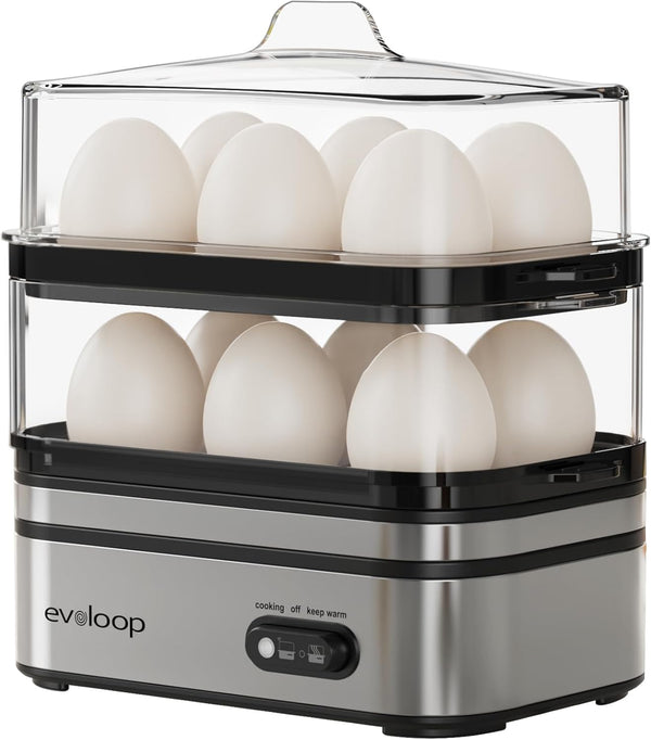 Evoloop Rapid Egg Cooker Electric 12 Eggs Capacity, Soft, Medium, Hard Boiled,
