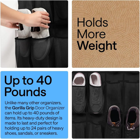 24 4 Closet Closets GORILLA GRIP Over the Door Shoe Organizer, Extra Large Breathable Mesh Pockets, Space Saving