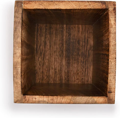Mango Wood Burning Finished Utensil Holder for Kitchen Countertop, Container for Cooking Utensils (5"x 5"x 6")
