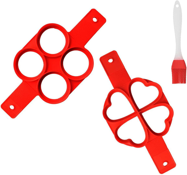 Flip N Cook Silicone Pancake Mold, 2pcs Round + Heart, Flip and Cook Pancake Maker