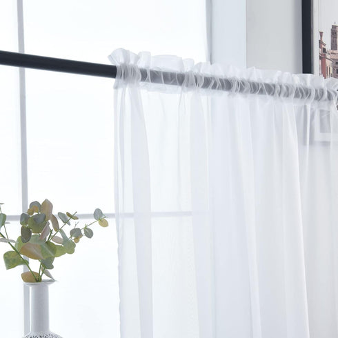 SpaceDresser Basic Rod Pocket Sheer Voile Window Curtain Panels, White, 1 Pair, 52 Width 90 Inch Long