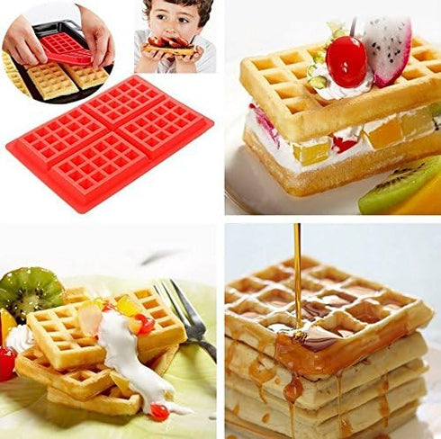 JKLcom Silicone Waffle Mold 4 Cavities Baking Tray for Waffle Cake Chocolate Craft Candy Soap, 2 Pack, Square