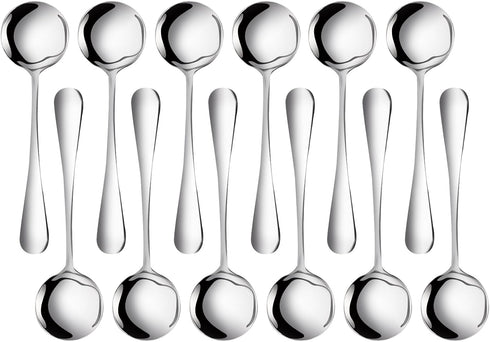 12-Pack Stainless Steel Soup Spoons, Round Cereal Spoon Dinner Spoons Set for Bouillon Dessert Ice Cream