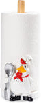 Polytree Farmhouse Rooster Chef Countertop Paper Towel Holder Stand with Decoration,Hand-Carved Wood Style
