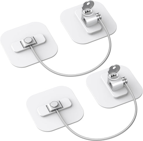 White Fridge Lock, 2 Pack with 4 Keys, Childproof Refrigerator Locks, Freezer and Drawer Lock, No Tools Required