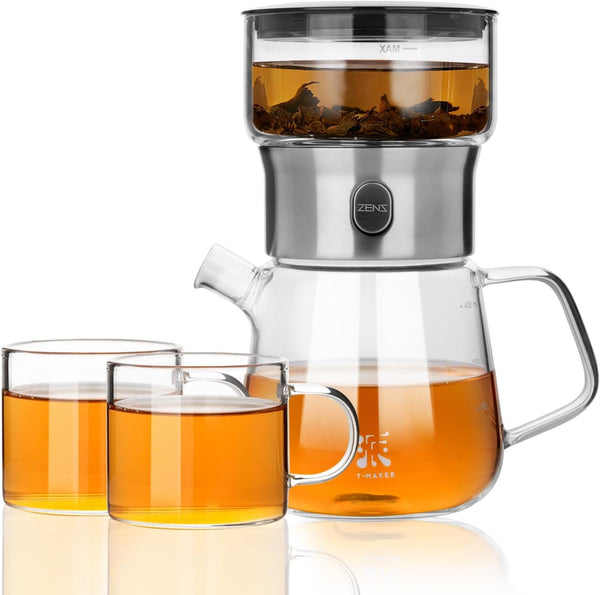 ZENS Modern Glass Tea Infuser Teapot Set, Smart One Touch Tea Maker