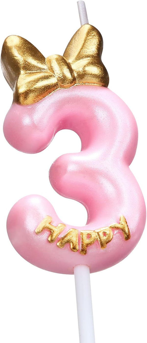 Nuanchu Pink Number 3 Candle, Happy Birthday Topper for Cake Baking Celebration Reunions Anniversary Party Supplies
