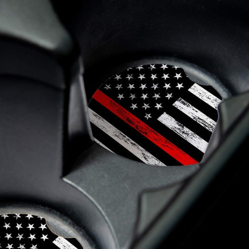 Set of 2 Thin Red Line Car Coasters for Drinks | Absorbent Coasters with Rubber Backing, 2.56 inches