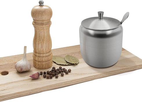 300ml Stainless Steel Sugar Bowl with Lid and Spoon, 10 OZ Coffee Seasoning Jar, Spice Container with Lid and Spoon