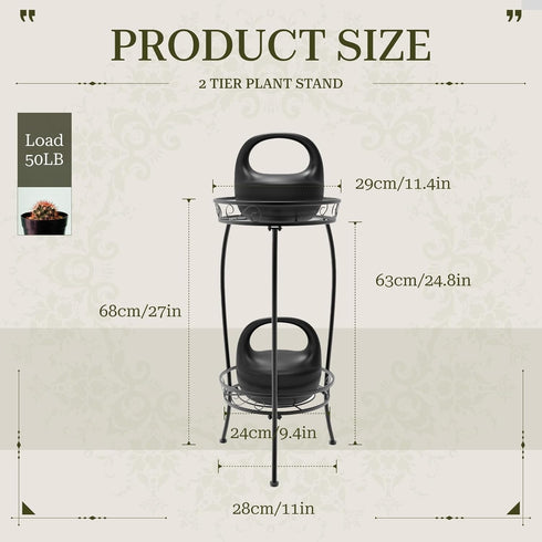 2 27" Plant Stand Indoor Outdoor, Tier Tall Metal Plant Stand Shelf, Heavy Duty Flower Pot Shelf for Corner, Patio