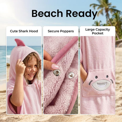 3-8yr The Big Softy Hooded Towel Poncho for Kids Shark Swim Towel Beach or Pool, Soft Quick Dry Wearable Cover Up Boys