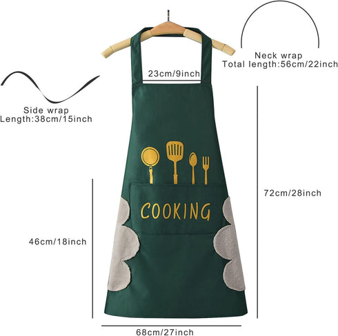 DILLMAN Women Kitchen Apron with Hand Wipe Pockets,Big Pocket,Hand-wiping, Waterproof for Cooking Baking