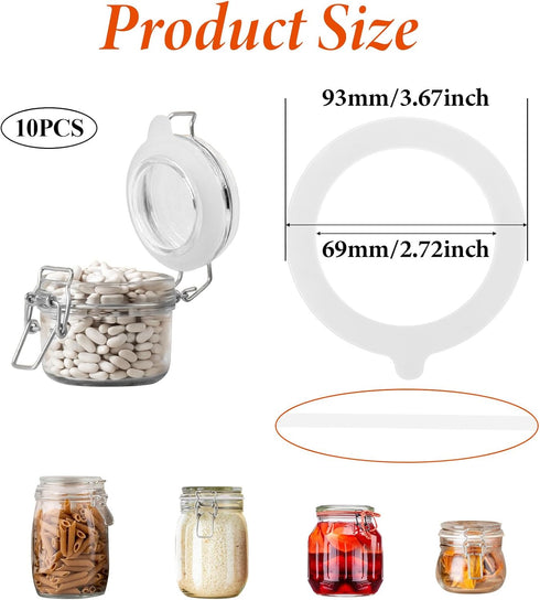 10Pcs Rubber Seals for Glass Jars, Replacement Silicone Jar Gaskets for Clip Top Storage Jars, Silicone Gasket Replacement for Mason Jars, Leak Proof Jar Seal Accessories (White)