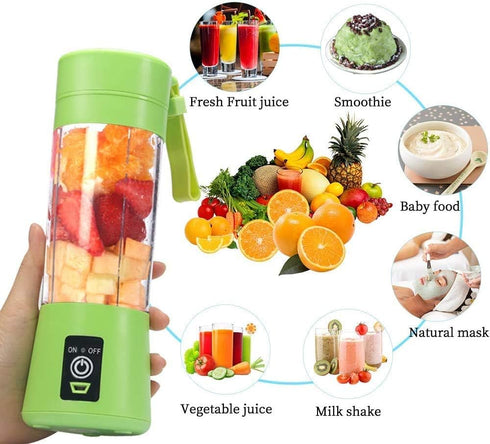 Portable Personal Mixer, USB Rechargeable Mini Blender for Smoothies, Fruit Juice, Milk Shakes, 380ml, Green