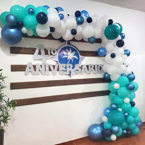 Teal Balloon Garland Arch Kit, Navy Blue Light Blue Teal White Turquoise Latex Balloons for Party Decorations