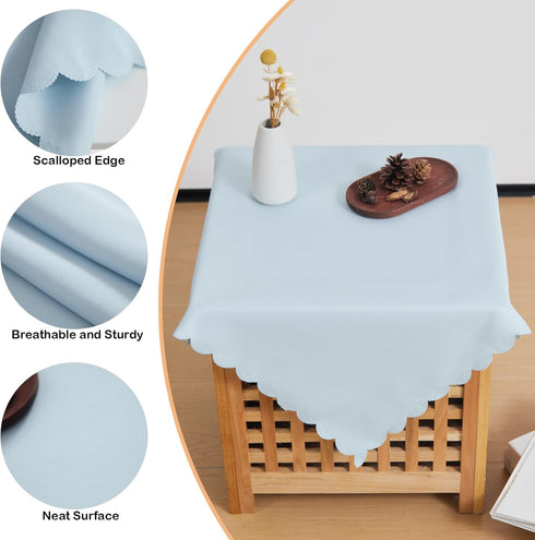 24 24 Inch Small Square Light Blue Tablecloth x Polyester Fabric Washable Table Cover Decorative Wrinkle Resistant
