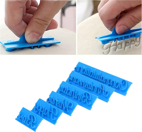 Fdit 6Pcs DIY Handwritten Letter Cake Mould, Blue Baking Stamp Tools for Bakery Supplies.