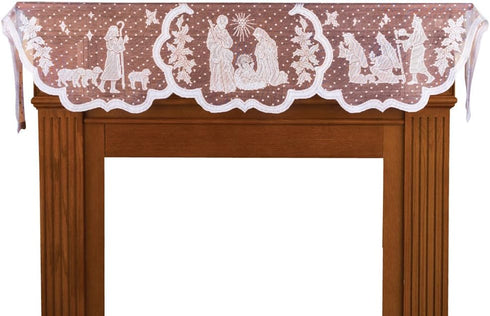 DoubleWood 20"x90" Christmas Decor Fireplace Scarf, White Lace Jesus Christmas Decorations Table Runner for Holiday