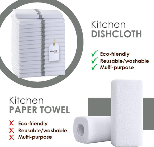 Dish Towels Set (Value Pack of 15) Size 15x25 Inch, 100% Cotton Soft & Absorbent Linen Kitchen Towels, Tea Towels, Reusable Cleaning Cloths for Household Cleaning (Grey) by Avalon Kitchen