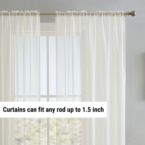HLC.ME Ivory Sheer Voile Window Treatment Rod Pocket Curtain Panels, Set of 2 for Bedroom, Kitchen, Living Room (54 x