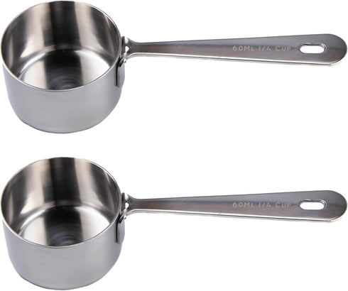Honey Bear Kitchen 1/4 Cup Measuring Scoop Cups v2 - Polished Stainless Steel (Set of 2)