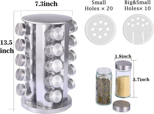 Jars(20-Jar) KALINCO Rotating Spice Rack Organizer, Revolving Spice Rack for Cabinet, Stainless Steel Spice Organizer