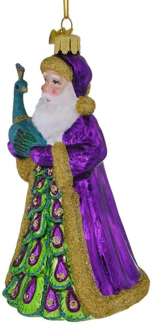 Noble Gems Santa with Peacock Glass Christmas Tree Ornament - NB1488
