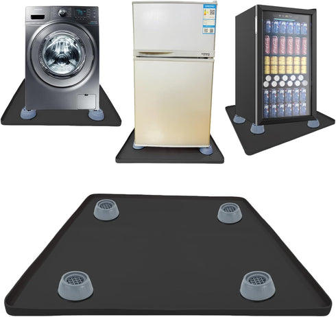 Mini Fridge Mat with Raised Edges, 24" x 24" x 0.8", Drip Tray with 4 Base Stand Pads, Black Mini Fridge Accessories