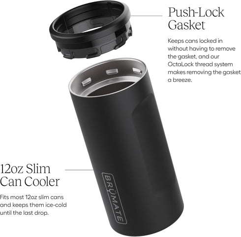 12oz BrueMate Hopsulator Slim Can Cooler Insulated for Slim Cans | Skinny Can Insulated Stainless Steel Drink Holder