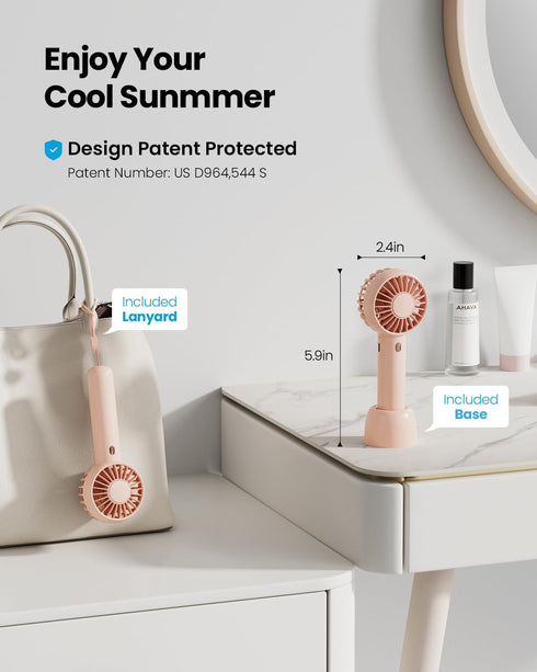 Gaiatop Mini Portable Fan, Powerful Handheld Fan, Cute Design 3 Speed Personal Small Desk Fan with Base, Lightweight Makeup USB Rechargeable Fan for Stylish Girl Women Travel Indoor Outdoor Pink by Gaiatop