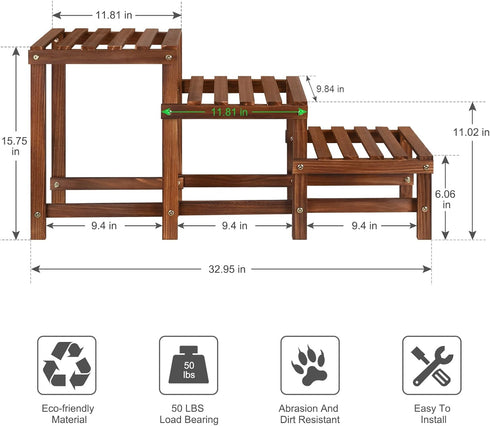 3 3 Tiers Plant Stand Indoor,Wood Plant Stands for Indoor Plants Multiple,Corner Steps Ladder Plant Shelf High Low