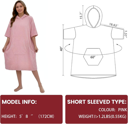 Swimmer Surf Poncho Hooded Beach Towel, Quick Dry Terry Cloth, Extra Large Changing Robe with Pockets for Adults