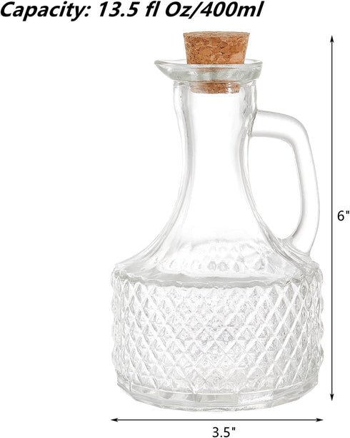 4 Pack 13.5 Frcctre Glass Oil and Vinegar Cruets Bottles, Ounce Glass Olive Oil Dispenser Bottle with Handle and Cork