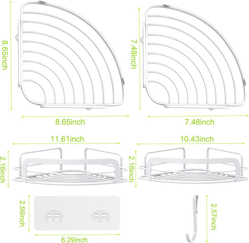 2-Pack 4 SUS304 STEUGO Corner Shower with Hooks Adhesive, Bathroom Shower Rack Rust Resistant Stainless Steel for Dorm