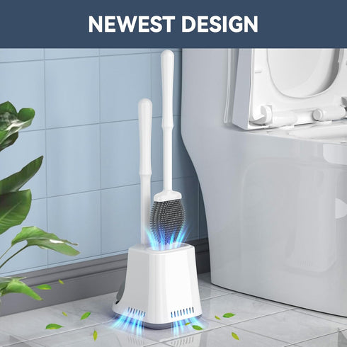 Newest Toilet Plunger and Brush Set, Heavy Duty Silicone Brush and Ventilated Holder, 2-in-1 Combo for Bathroom
