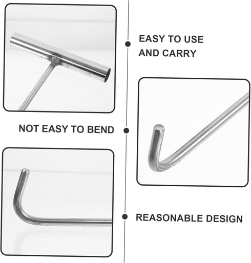 T-Hook Water Meter Key, Heavy Duty Manhole Cover Lifting Tool, Stainless Steel Jack Vault Door Hooks