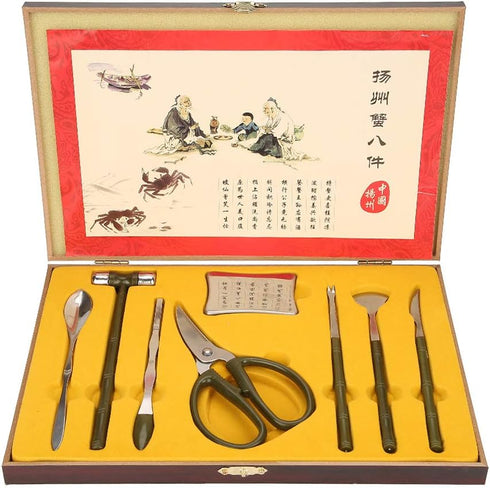 8PCS Set Set Set Hammer/Spoon/Shaving/Axe/Fork/Tweezers/Scissors Walfront Lobster Crab Cracker Tools Stainless Steel