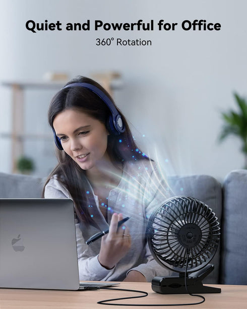 GEHEN 3-Speed Clip-On Fan with Sturdy Clamp & Strong Airflow, USB-Powered for Easy Cooling, Ultra-Quiet Operation Ideal for Bedroom, Office, & Stroller Use by GEHEN