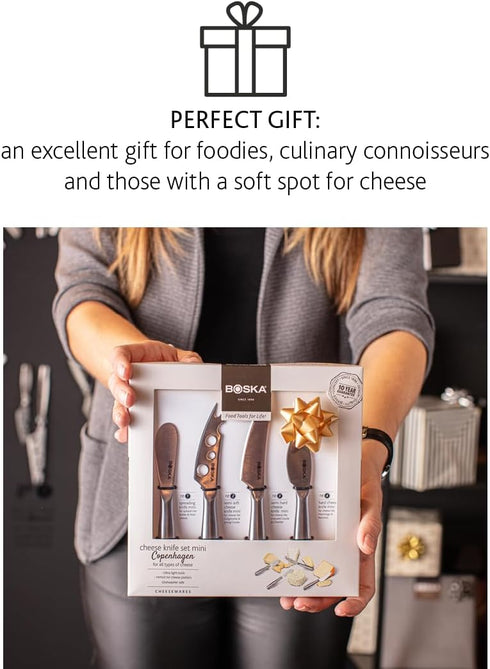 BOSKA Stainless Steel Cheese Knife Set - 4 Mini Copenhagen Knives, Silver Non-Stick, Dishwasher Safe