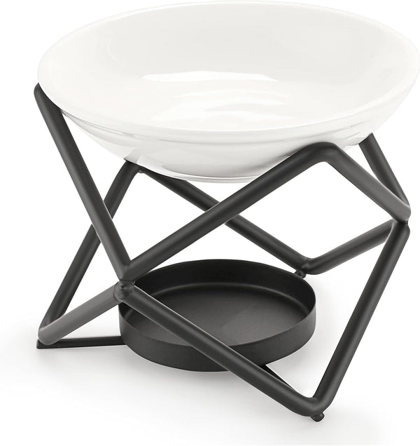 JuxYes Euro Metal Oil Burner Wax Warmer, Romantic Ceramic Tealight Candle Holder for Home Bedroom Décor