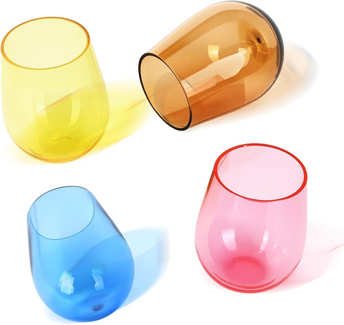 Lily's Home Unbreakable Acrylic Stemless Wine Glasses & Water Tumblers, Shatterproof Plastic, Reusable, Mixed Colors,