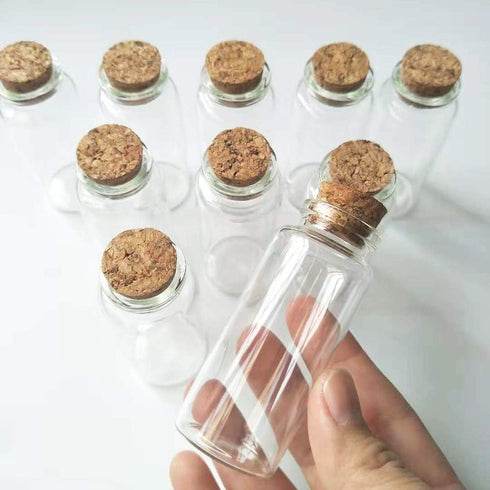 10Pcs Mini Small Clear Wishing Bottle Glass Vial 30x80mm (1.18x3.14inches) with Cork Stoppers for Wedding Favors