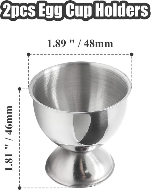 Qjaiune 2pcs 46mm 48mm Silver Egg Cups Stainless Steel Egg Holder, Soft Boiled & Hard Boiled Egg Tray Kitchen Gadgets