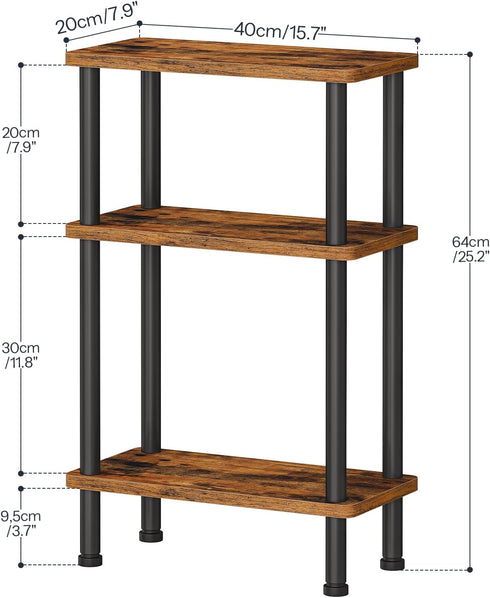 3-Tier BF246BZ01N1 HOOBRO Narrow Side Table, Slim End Table No Tools Needed, Twist-On Assembly, Skinny Nightstand Sofa