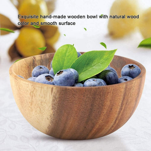 Yosoo Natural Hand-Made Solid Wood Bowl, Classic Large Round Acacia Wood Salad Soup Dining Bowl, 16x7 cm