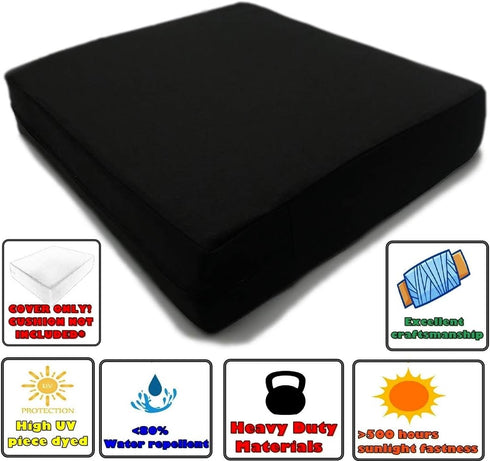 CozyLounge 24"x24"x4" (2 Indoor Outdoor Water Repellent High UV Resistant Patio Chair Cushion Cover (Just Black
